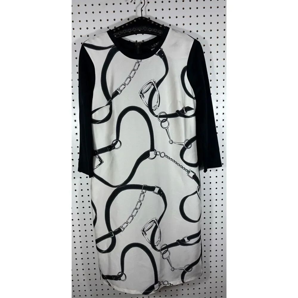 Lauren Ralph Lauren equestrian chain print 3/4 length sleeve dress size M